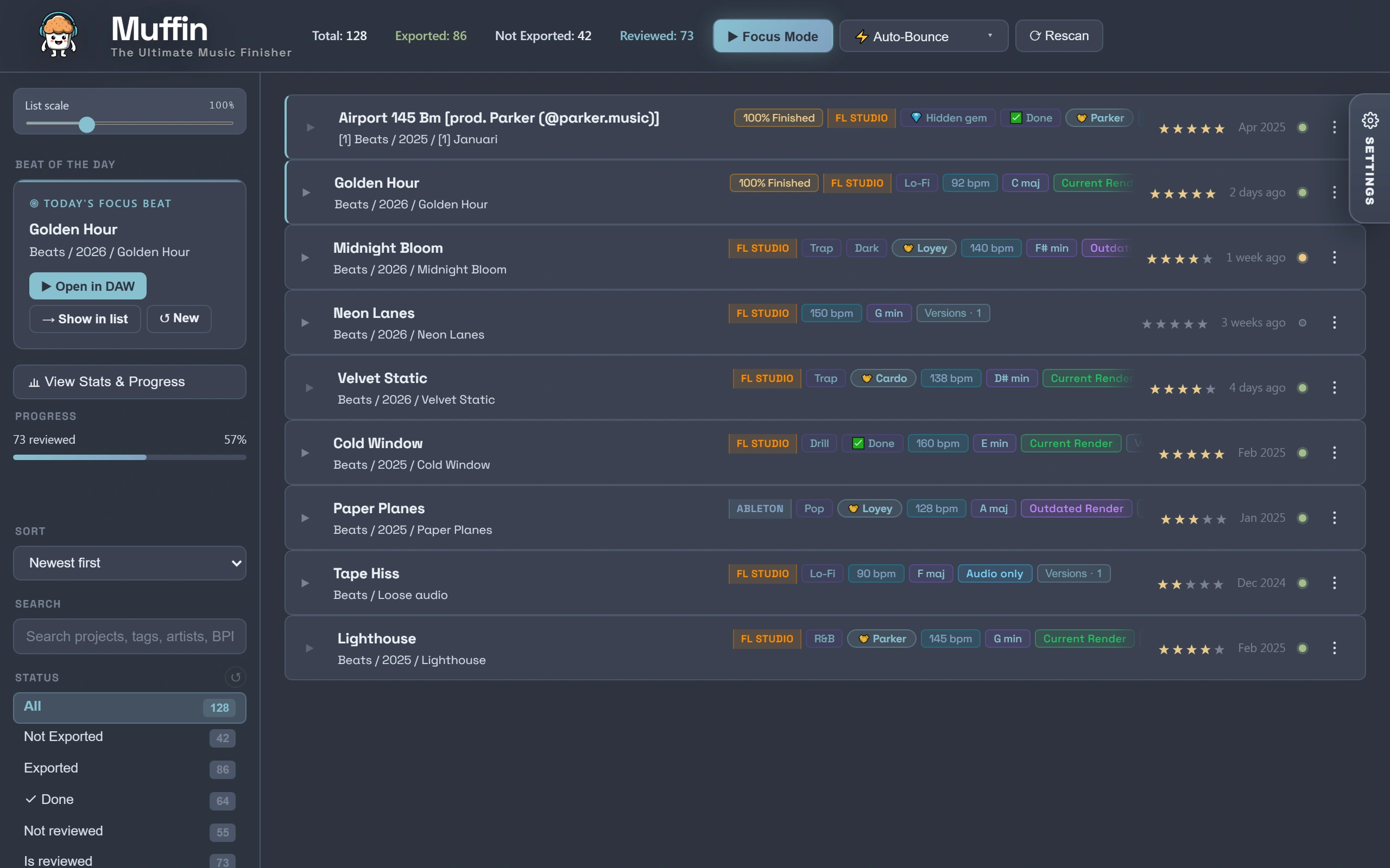 The Muffin app — beat library dashboard